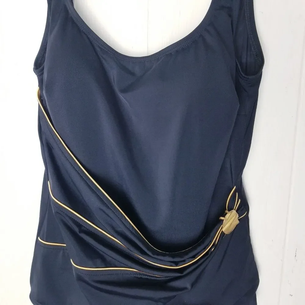 Roxanne Classics One Piece Swimsuit Women Size 14/38C Black Gold
